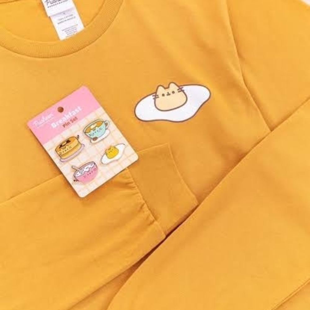 Cute Pusheen Mustard Long Sleeve Shirt with Egg Design